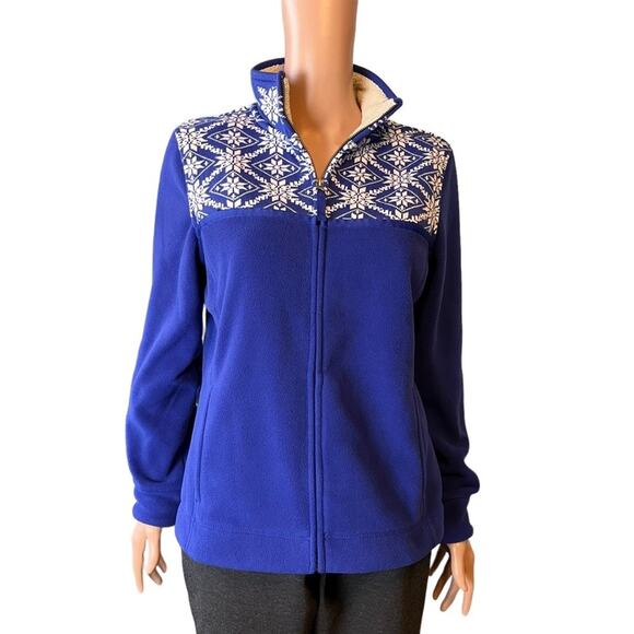 L.L. Bean Fleece Fair Isle Knit Full Zipper Jacket Small Vintage Soft Comfy Warm - Picture 1 of 4